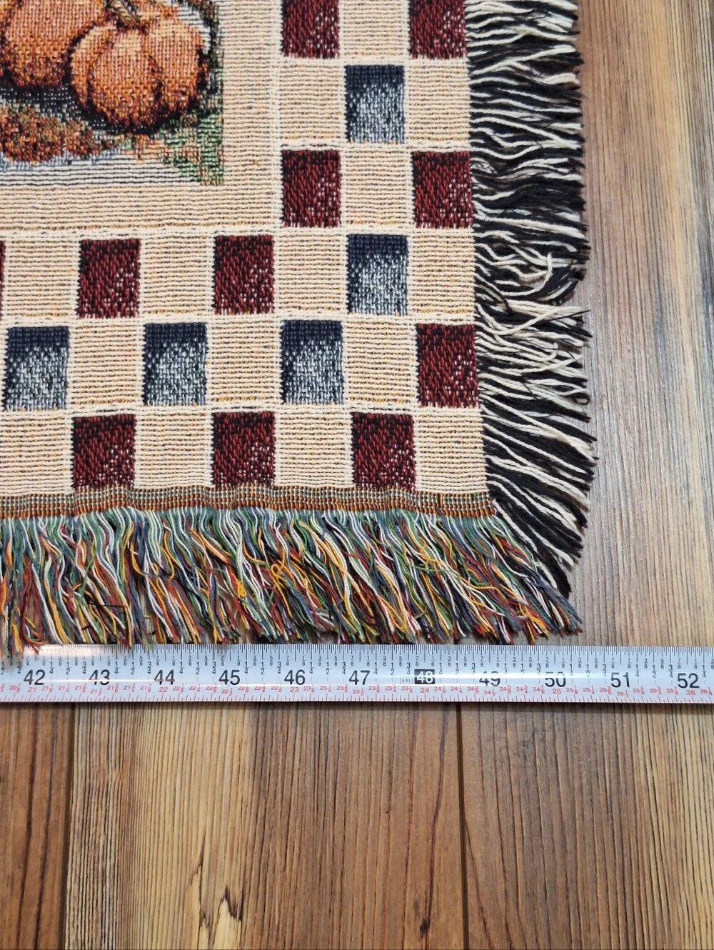 Vtg Four Seasons Woven Tapestry Throw Blanket With Fringe 50x60 Country Cottage